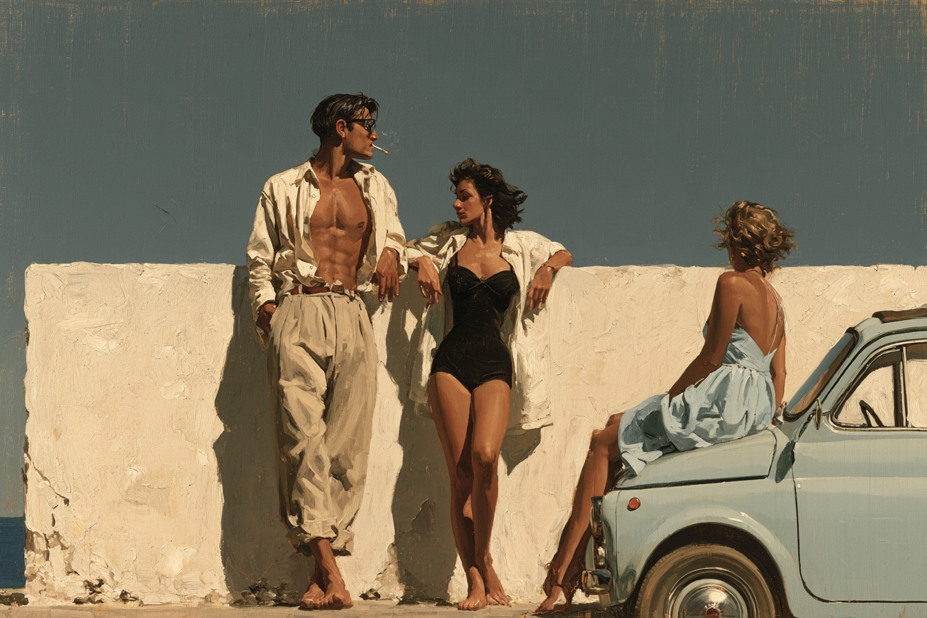La Fiat — figurative painting, Italy summer 1957