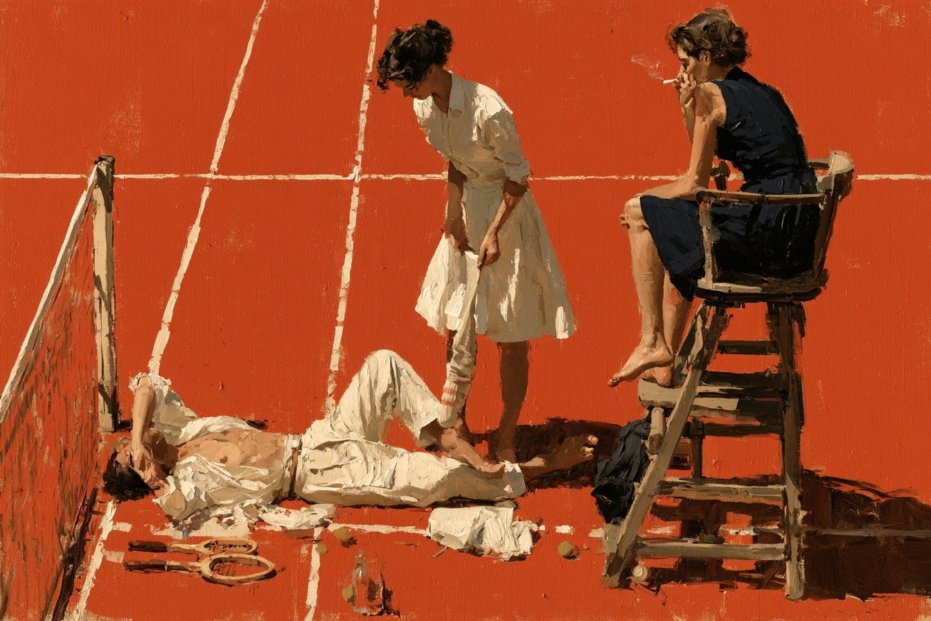 Le Court — figurative painting, Italy summer 1957