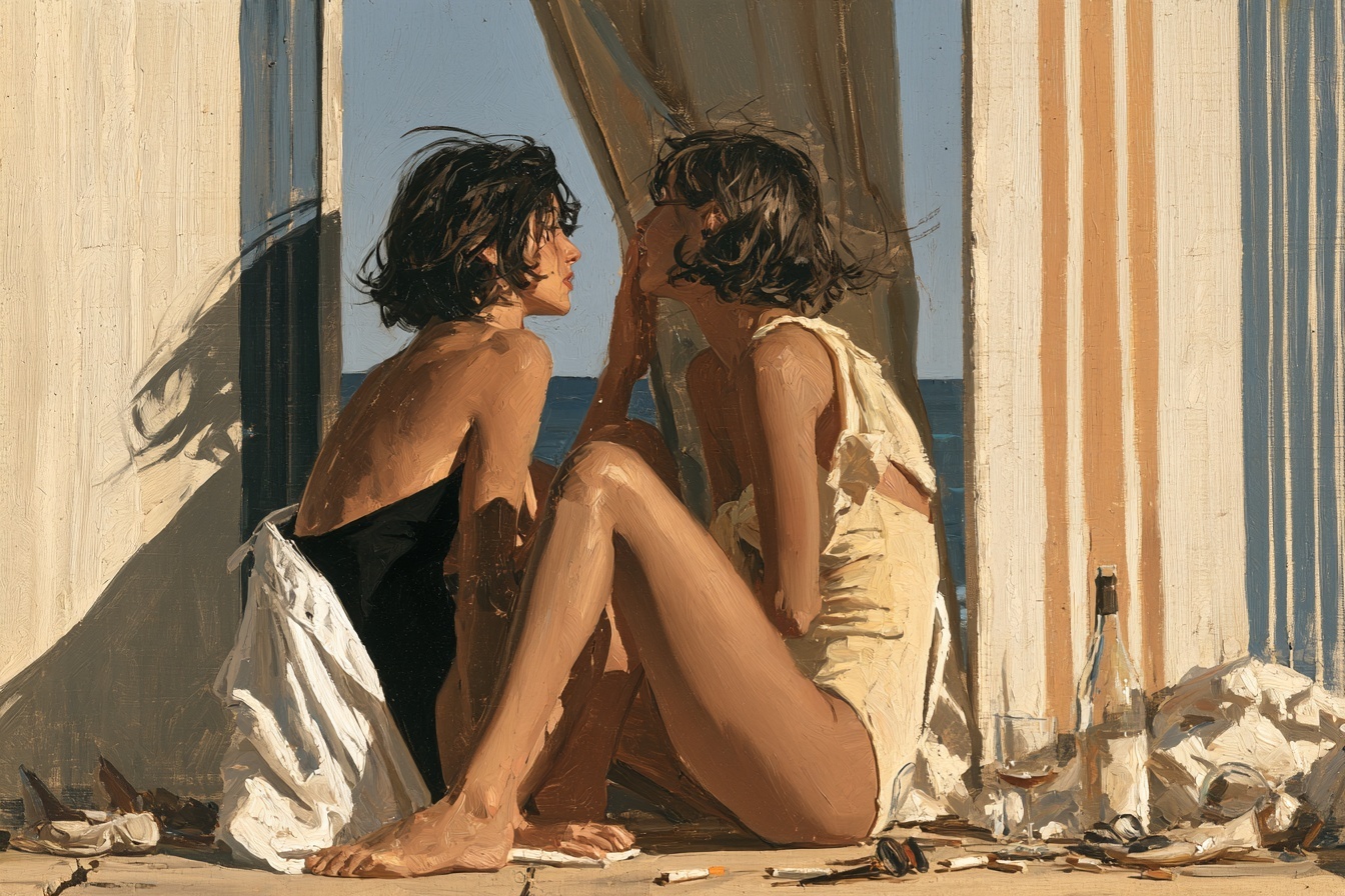 Filles — figurative painting, Italy summer 1957