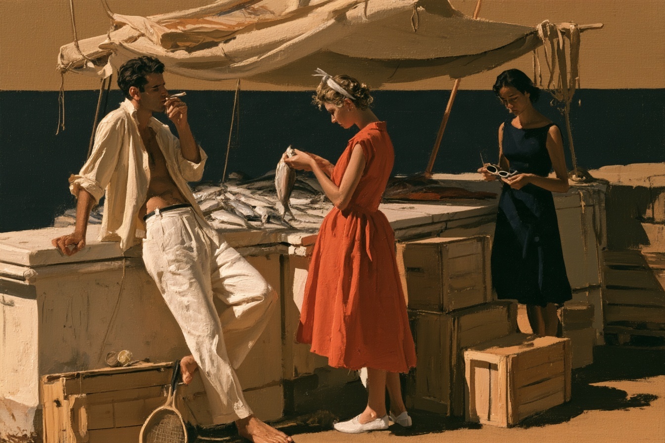 La Poissonnerie — figurative painting, Italy summer 1957