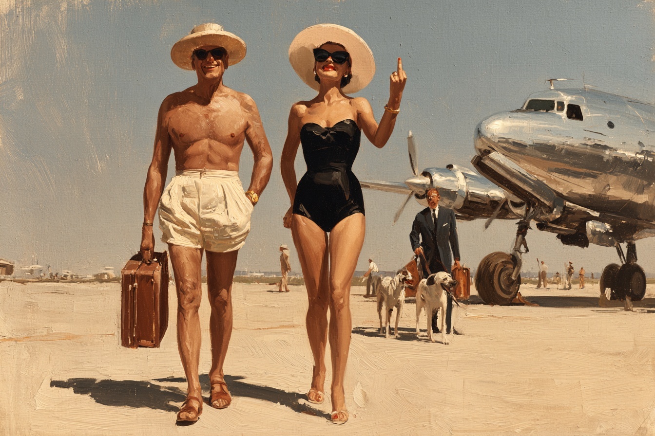 Vacances ! — figurative painting, Italy summer 1957