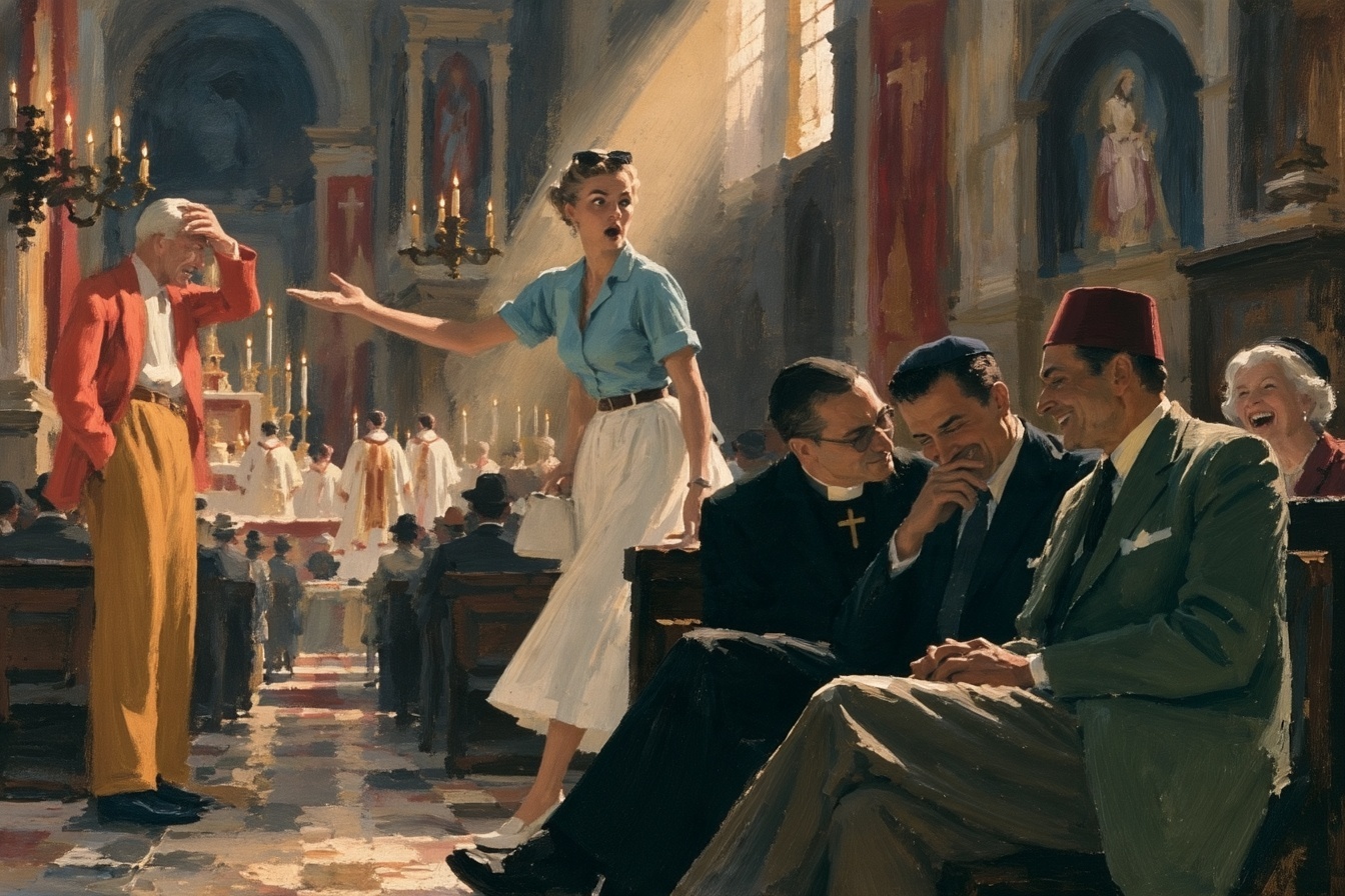 La messe — figurative painting, Italy summer 1957