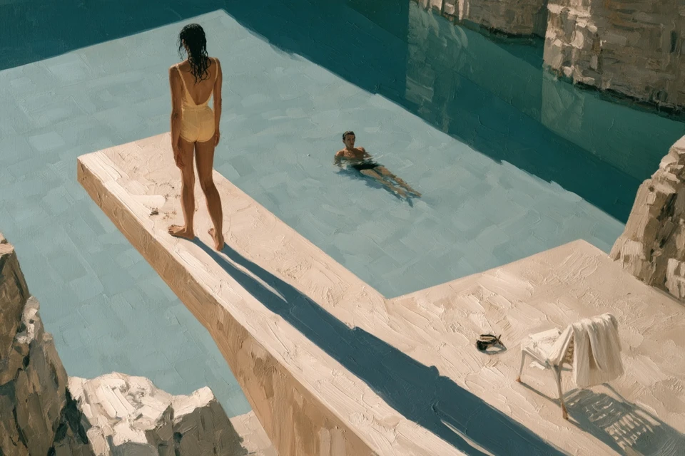 De l'autre côté — figurative painting, Italy summer 1957