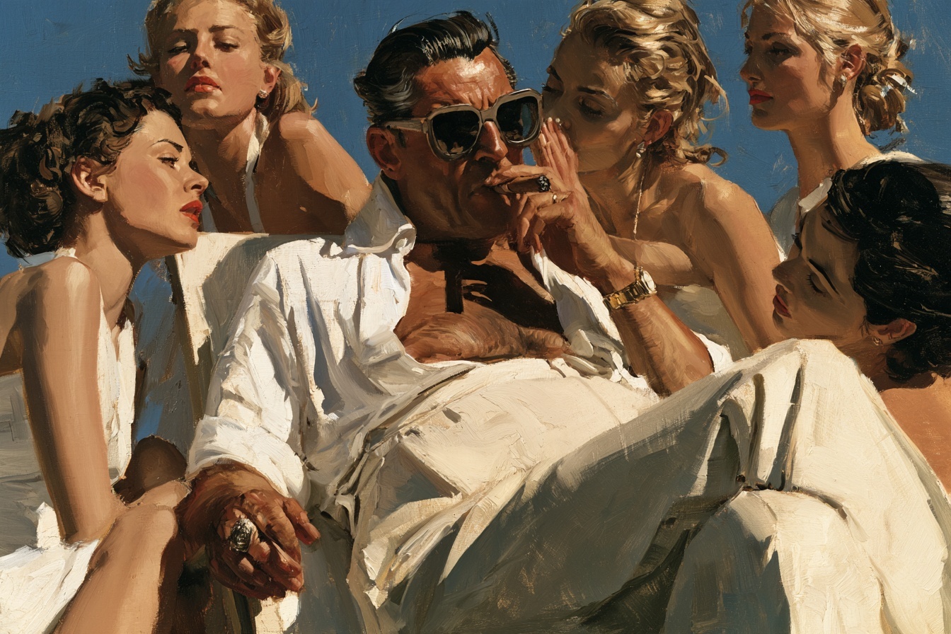 Le boss — figurative painting, Italy summer 1957