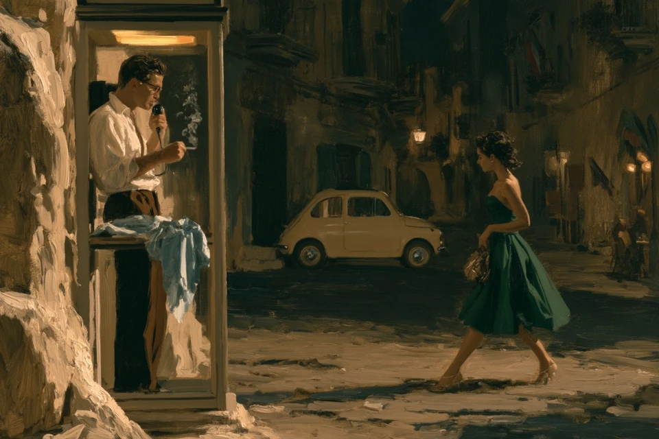 Le Téléphone — figurative painting, Italy summer 1957